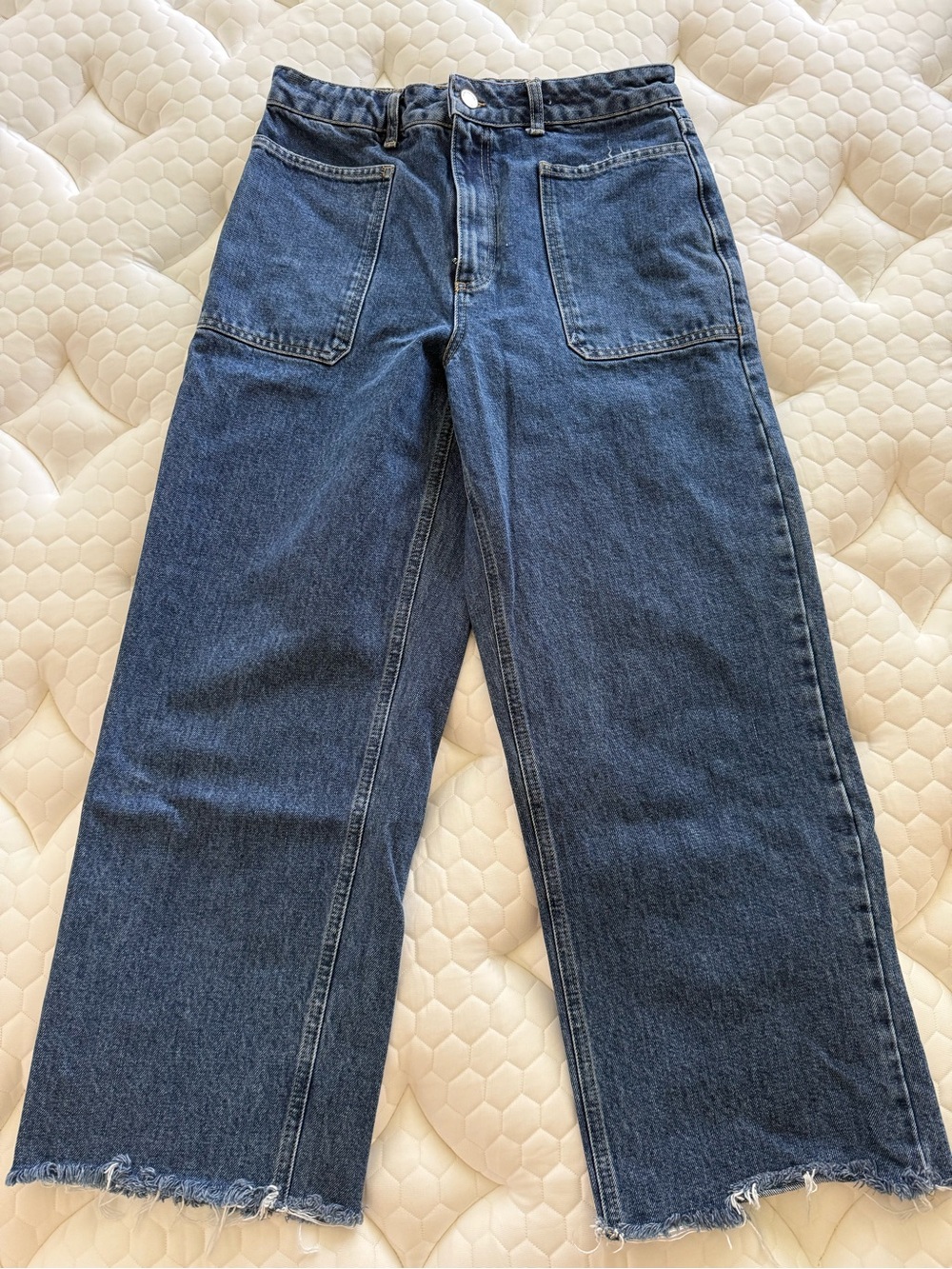 Wide Leg Dark Blue Denim Crop Jeans